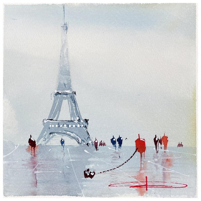 Painting Brume sur le Trocadéro by Bailly Kévin  | Painting Figurative Ink, Watercolor Architecture, Urban