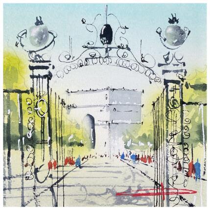 Gemälde Parc Monceau au Triomphe von Bailly Kévin  | Gemälde Figurativ Aquarell, Tinte Architektur, Urban