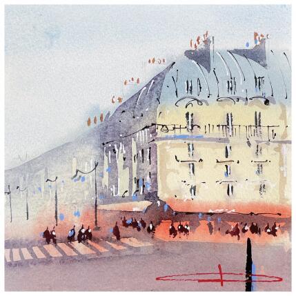 Painting En pleine rue de Paris, Boulevard Raspail by Bailly Kévin  | Painting Figurative Ink, Watercolor Architecture, Urban
