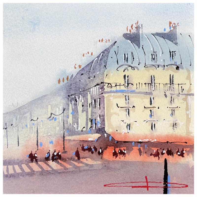 Painting En pleine rue de Paris, Boulevard Raspail by Bailly Kévin  | Painting Figurative Ink, Watercolor Architecture, Urban