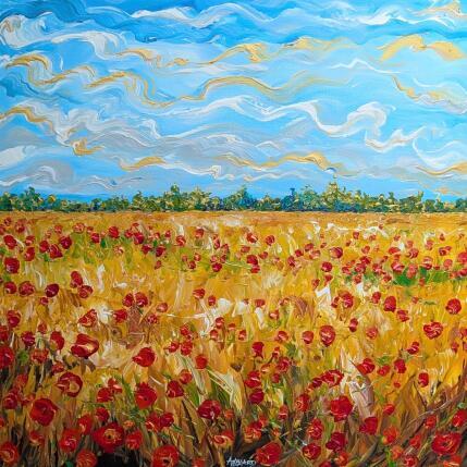 Painting Coquelicots dans un champ de blé  by Amblard Florence | Painting Impressionism Acrylic Nature