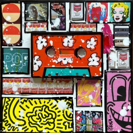 Painting POP K7 (orange) by Costa Sophie | Painting Pop-art Acrylic, Gluing, Upcycling Pop icons