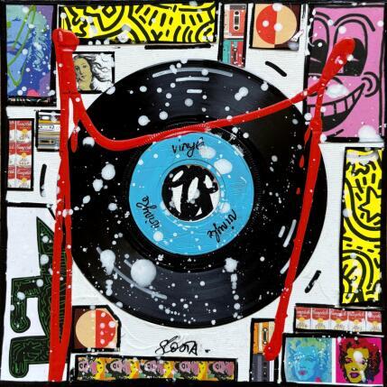 Painting POP VINYLE (bleu) by Costa Sophie | Painting Pop-art Acrylic, Gluing, Upcycling Pop icons