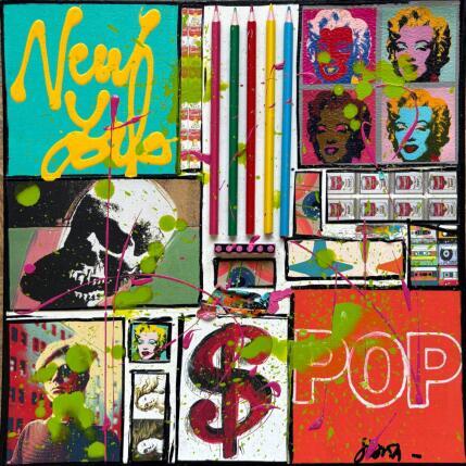 Painting POP NY by Costa Sophie | Painting Pop-art Acrylic, Gluing, Upcycling