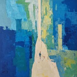 Painting La noia de verd by Tomàs | Painting Abstract Oil Urban