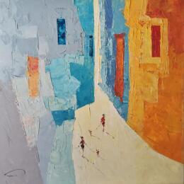 Painting El passeig matinal by Tomàs | Painting Abstract Oil Life style, Society