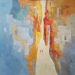 Painting Tu me rends heureux by Tomàs | Painting Abstract Oil Life style, Society, Urban