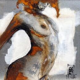 Painting J'attends la nuit by De Géa Olivier  | Painting Figurative Metal Nude