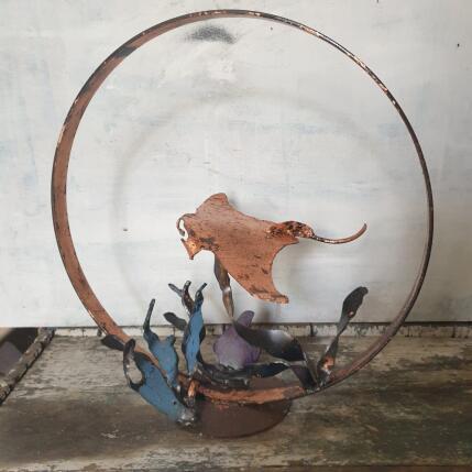 Sculpture Raie cuivrée by Eres Nicolas | Sculpture Figurative Metal Animals
