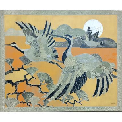 Gemälde Trois grues von Devie Bernard  | Gemälde Materialismus Acryl Tiere