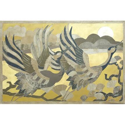 Painting Deux grues by Devie Bernard  | Painting Figurative Acrylic Animals