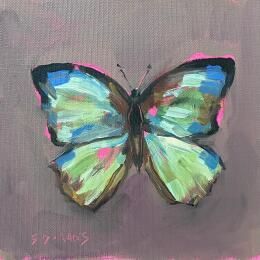 Painting papillon vert by Morales Géraldine | Painting Figurative Oil Animals