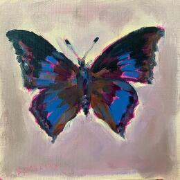 Painting papillon bleu by Morales Géraldine | Painting Figurative Oil Animals