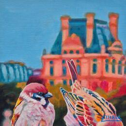 Painting Discrète inspection aux tuileries by Emma Fischer | Painting Figurative Acrylic Animals, Nature, Pop icons, Urban