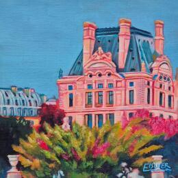 Painting Paris côté jardin by Emma Fischer | Painting Figurative Acrylic Architecture, Nature, Pop icons, Urban