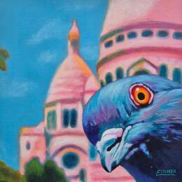 Gemälde Montmartre, mon amour (et mes miettes) von Emma Fischer | Gemälde Figurativ Acryl Tiere, Urban