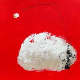 Painting abstract red C 144 by Wilms Hilde | Painting Abstract Acrylic, Gold leaf, Ink, Sand