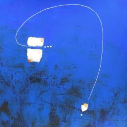 Painting abstract blue C 147 by Wilms Hilde | Painting Abstract Acrylic, Gold leaf, Ink, Sand