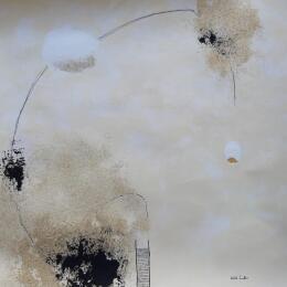 Painting abstract  beige D 106 by Wilms Hilde | Painting Abstract Acrylic, Gold leaf, Ink, Sand