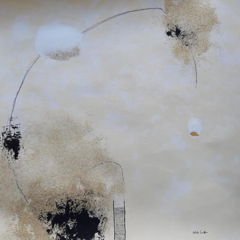 Painting abstract  beige D 106 by Wilms Hilde | Painting Abstract Acrylic Ink Sand Gold leaf