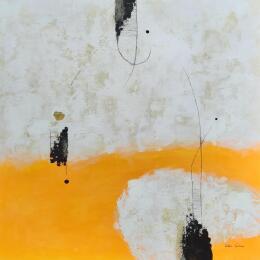 Painting abstract yellow B 108 by Wilms Hilde | Painting Abstract Acrylic, Gold leaf, Ink, Sand