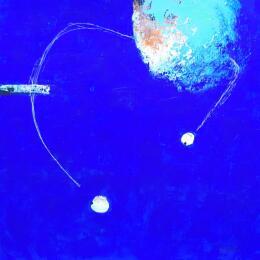 Painting abstract blue A 109 by Wilms Hilde | Painting Abstract Acrylic, Cardboard, Gold leaf, Sand