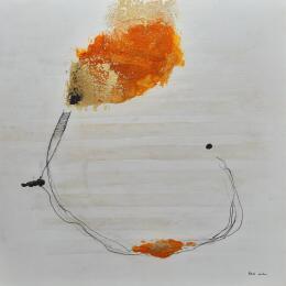 Painting abstract orange D 110 by Wilms Hilde | Painting Abstract Acrylic, Ink, Paper, Sand