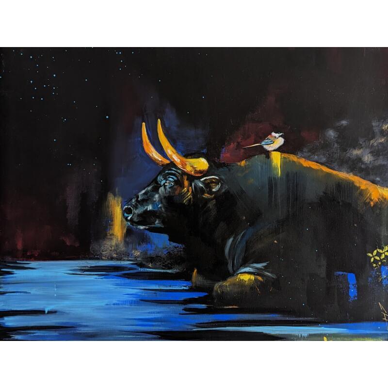 Peinture La sieste du taureau par CLOT | Tableau Figuratif Acrylique Animaux