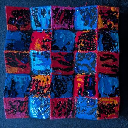 Painting Bc5 touche damier rouge bleu by Langeron Luc | Painting Subject matter Acrylic, Resin, Wood