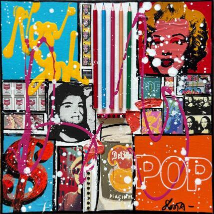 Painting POP NY (WARHOL) by Costa Sophie | Painting Pop-art Acrylic, Gluing, Upcycling Pop icons