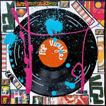 Peinture POP VINYLE (orange) par Costa Sophie | Tableau Pop-art Acrylique, Collage, Upcycling Icones Pop