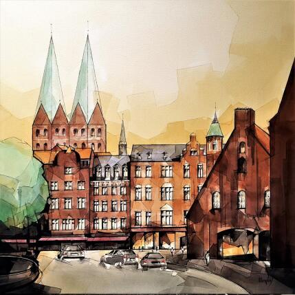 Painting LÜBECK en ALLEMAGNE by Langlois Jean-Luc | Painting Figurative Watercolor Urban