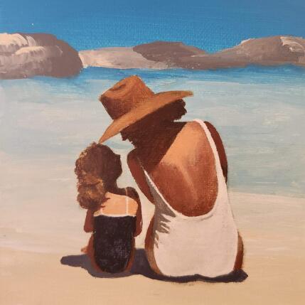 Painting Mère et fille by Sie Evelyne | Painting Figurative Acrylic Life style