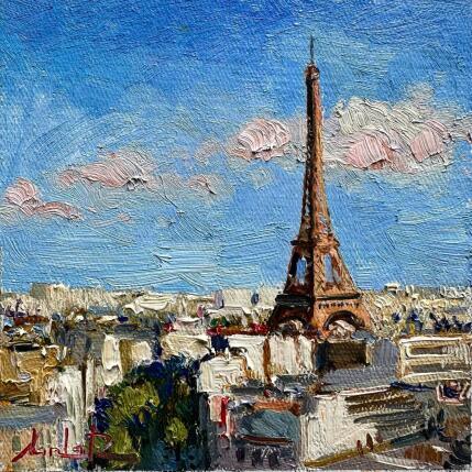 Gemälde Eiffel in Blue von Xanlar | Gemälde Impressionismus Öl Architektur, Pop-Ikonen, Urban