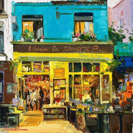 Painting Libraire du Silence a Paris by Xanlar | Painting Impressionism Oil Life style, Society, Urban