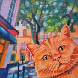 Painting Le parisien aux quatre pattes by Emma Fischer | Painting Figurative Acrylic Animals, Portrait, Urban
