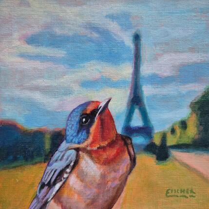 Gemälde L'observateur de la tour von Emma Fischer | Gemälde Figurativ Acryl Porträt, Tiere, Urban