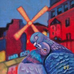 Painting Idylle sur fond de folie by Emma Fischer | Painting Figurative Acrylic Animals, Life style, Urban