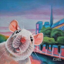 Peinture Observateur de la grande ville par Emma Fischer | Tableau Figuratif Acrylique Animaux, Portraits, Urbain