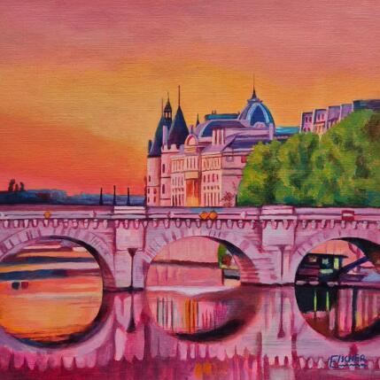 Gemälde Dernières lumières sur la Seine von Emma Fischer | Gemälde Figurativ Acryl Architektur, Urban