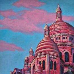 Painting Harmonie du soir à Montmartre by Emma Fischer | Painting Figurative Acrylic Architecture, Urban