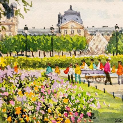 Painting Le Louvre 2 by Decoudun Jean charles | Painting Figurative Watercolor Urban