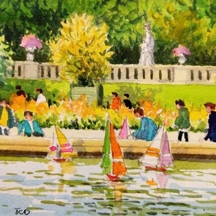 Painting Bassin du Luxembourg by Decoudun Jean charles | Painting Figurative Watercolor Urban