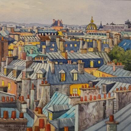 Painting Les toits de Paris, exterieurs nuit by Decoudun Jean charles | Painting Figurative Watercolor Urban