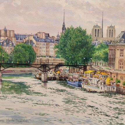 Painting L'ile de la cité by Decoudun Jean charles | Painting Figurative Watercolor Urban