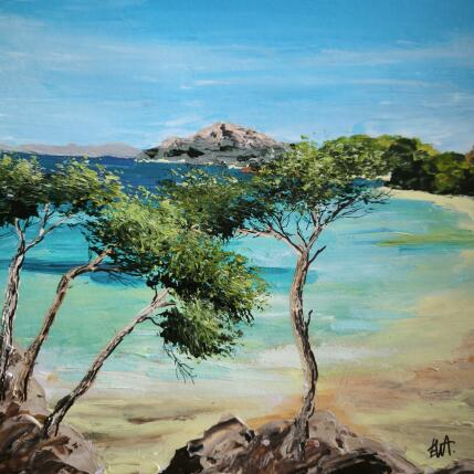 Painting La plage secrète by Rey Ewa | Painting Figurative Acrylic Landscapes