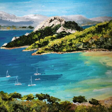 Painting Vue de Porquerolles by Rey Ewa | Painting Figurative Acrylic Landscapes
