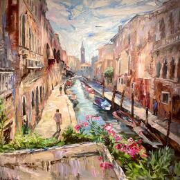 Painting Canal Vénitien by Novokhatska Olga | Painting Figurative Acrylic, Oil Urban