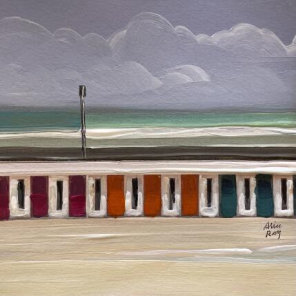 Painting F1 les cabines et le ciel mauve by Alice Roy | Painting Figurative Acrylic Landscapes, Urban