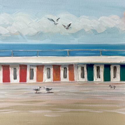 Painting F2 les cabines et 4 mouettes 10009-21423-20250628-7 by Alice Roy | Painting Figurative Oil Landscapes, Pop icons, Urban